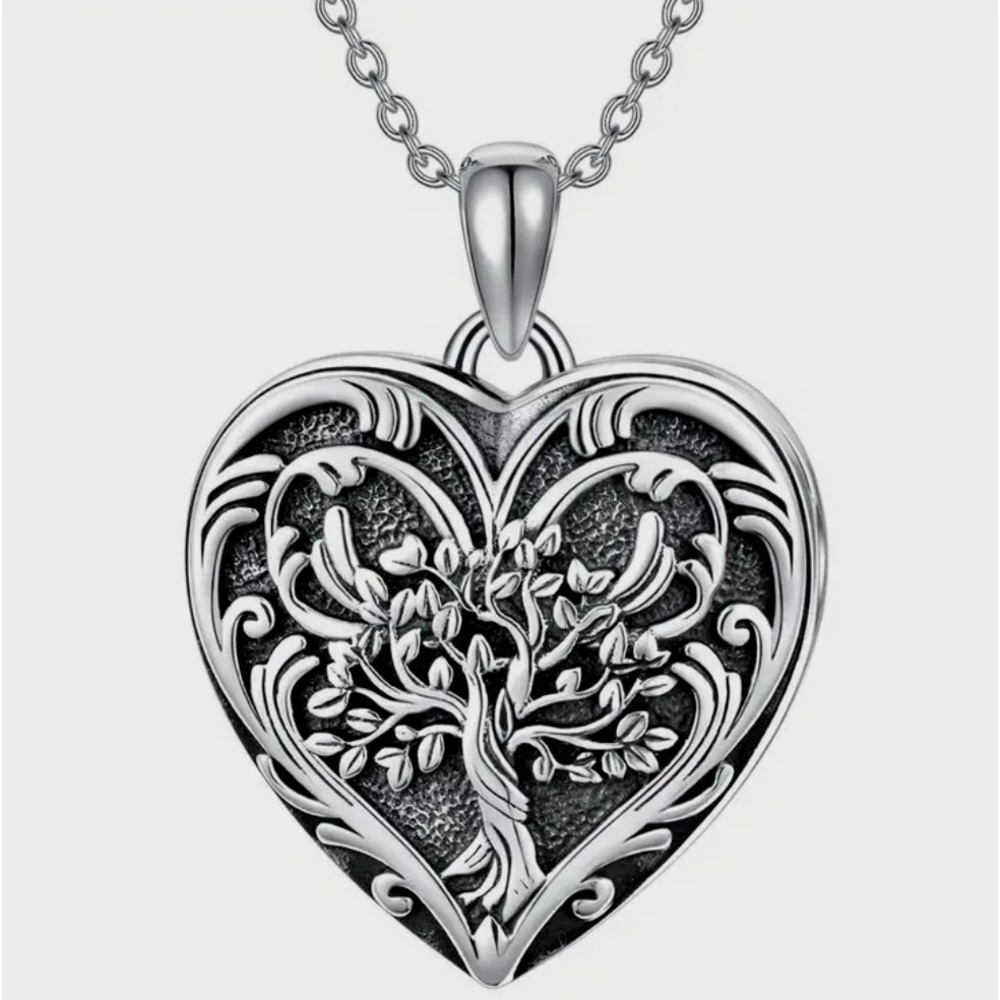 Heart‎ Tree of Life Pendant Necklace Silver Tone Filigree Detail